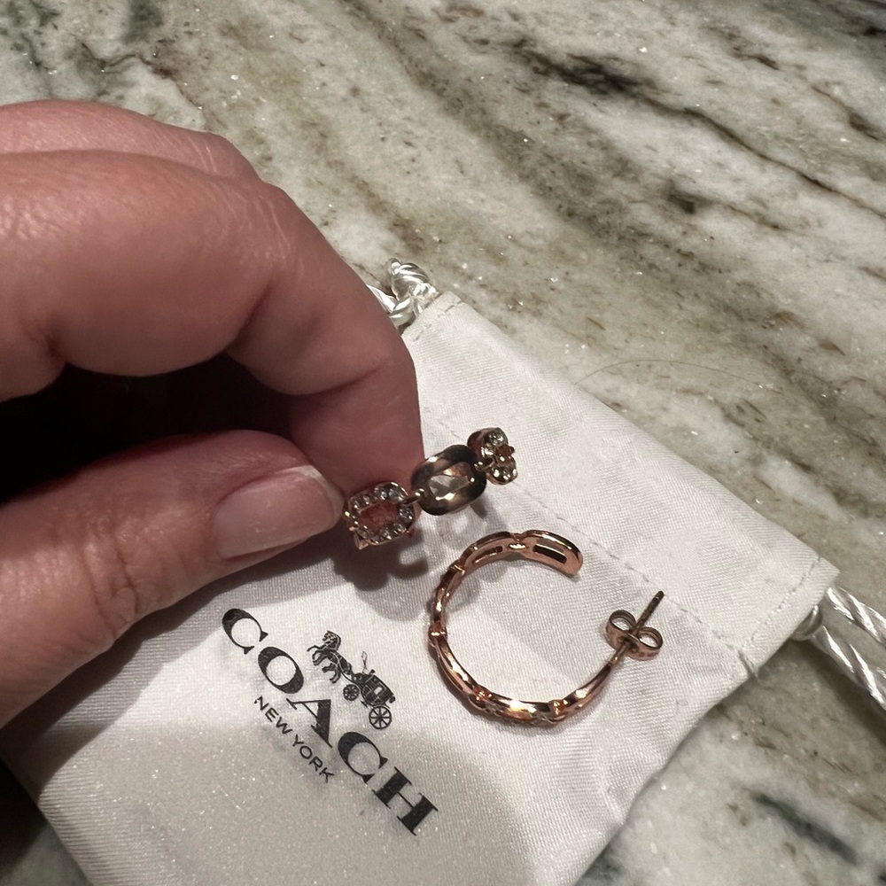 Coach Rose Gold Textured Hoop Earrings